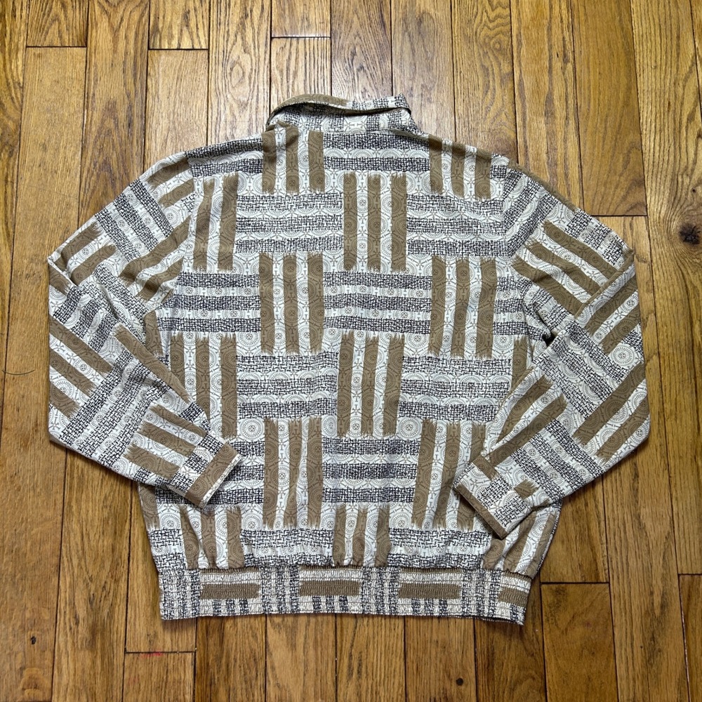 Alfred Dunner Vintage Brown Geometric Blouson Blouse Size 12 Long Sleeve - Picture 2 of 3